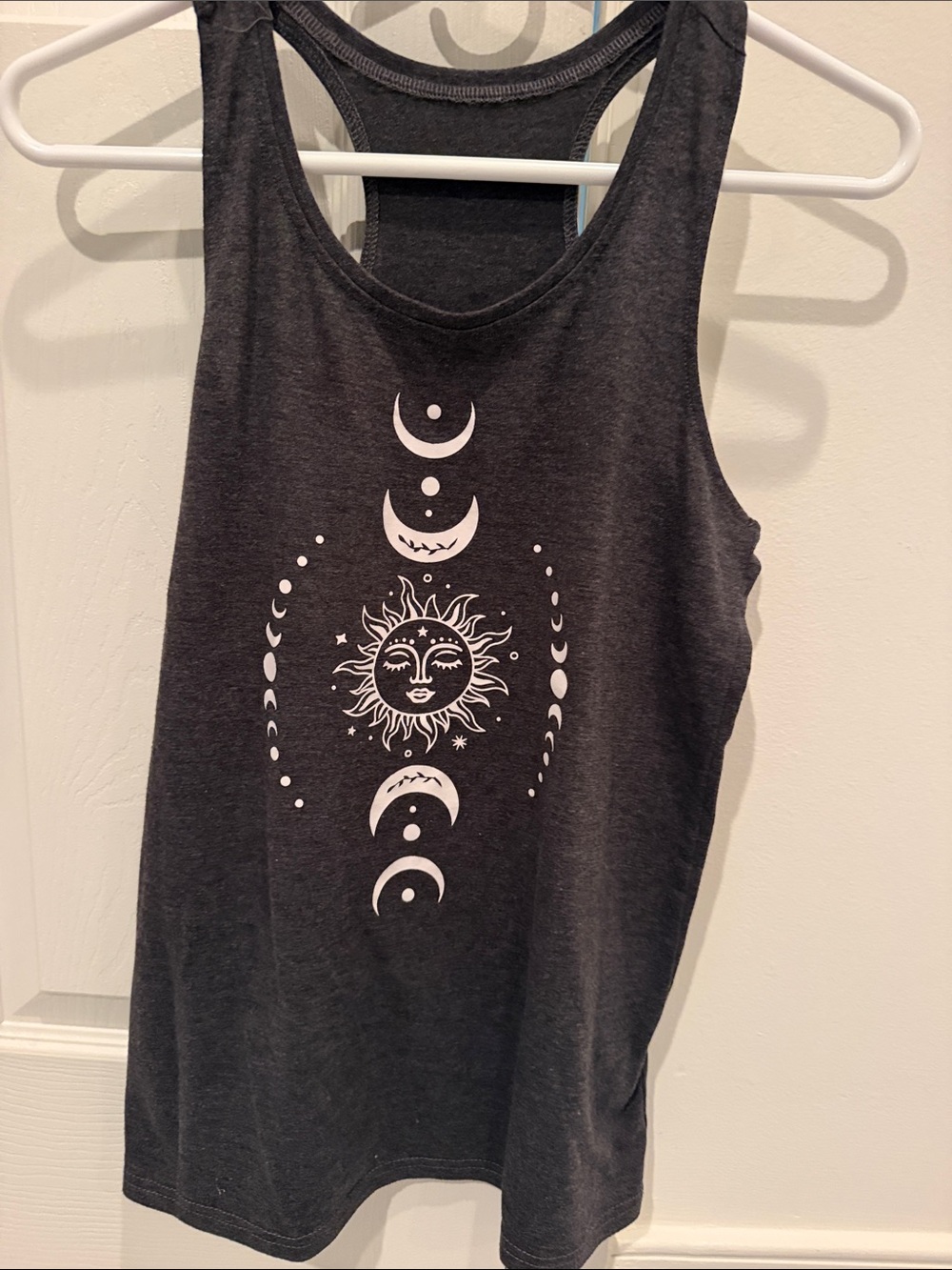 Women's Black Graphic Racerback Tank Top - Sun & Moon Design